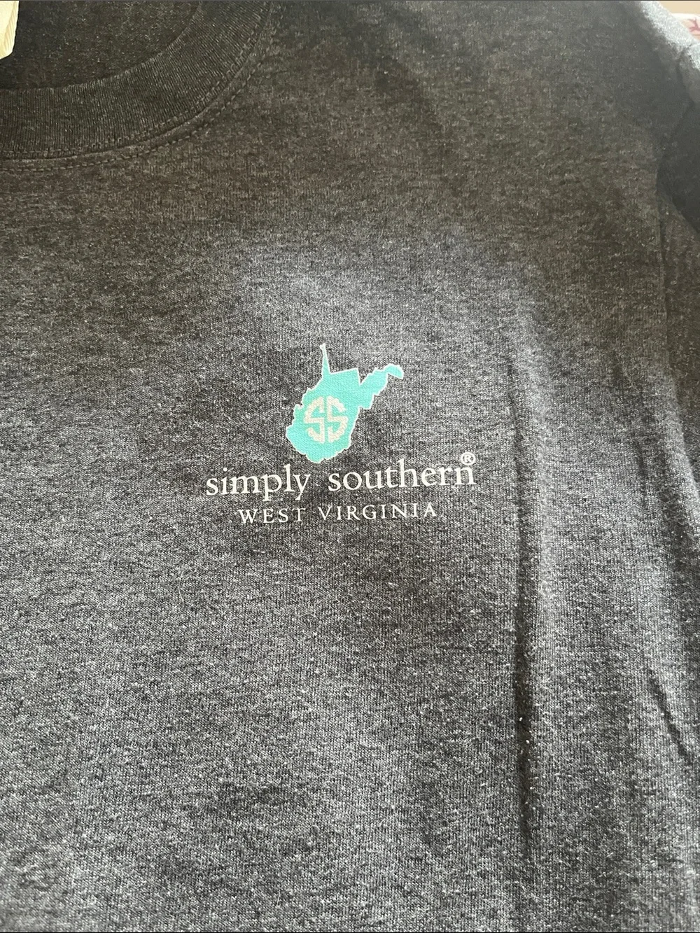 Simply Southern Dark Gray Tee with Teal, Yellow & Red Graphic